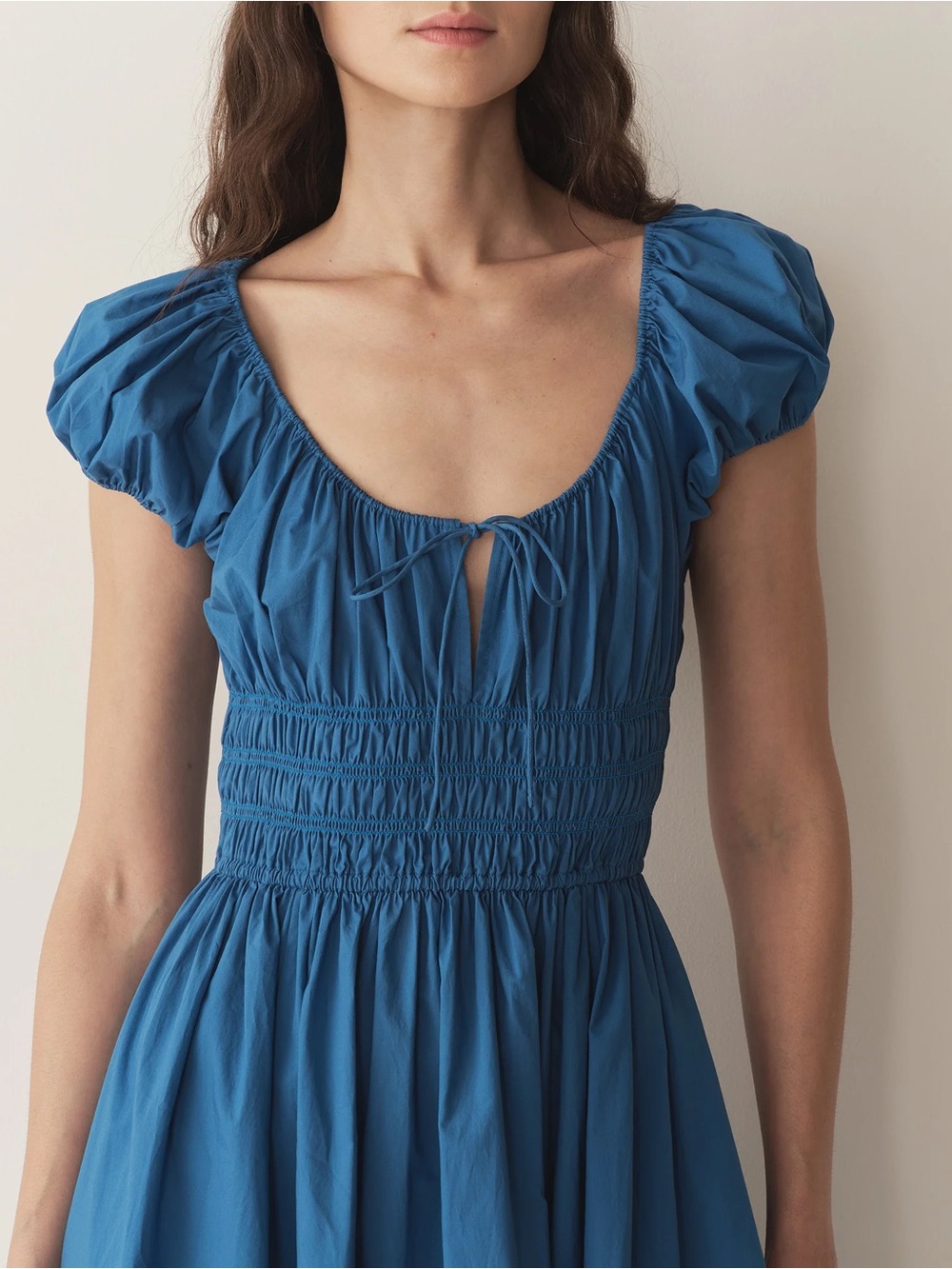 Doen Bright Blue Tie-Front Peasant Dress S Quinn Pristine - Picture 5 of 7